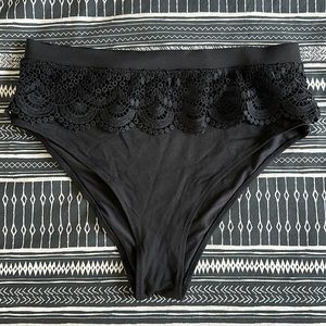 High Waist Bikini Bottom with Scallop Detail